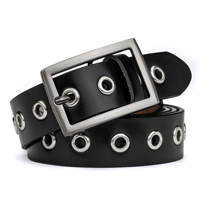 McFanBe Leather Belt for Women Girls Waist Belt Alloy Buckle 1.1 Inches Width Adjustable (B:Black, S(Fit waist size 30"-33")) - Image 1